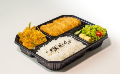 rice and rice on black plastic container
